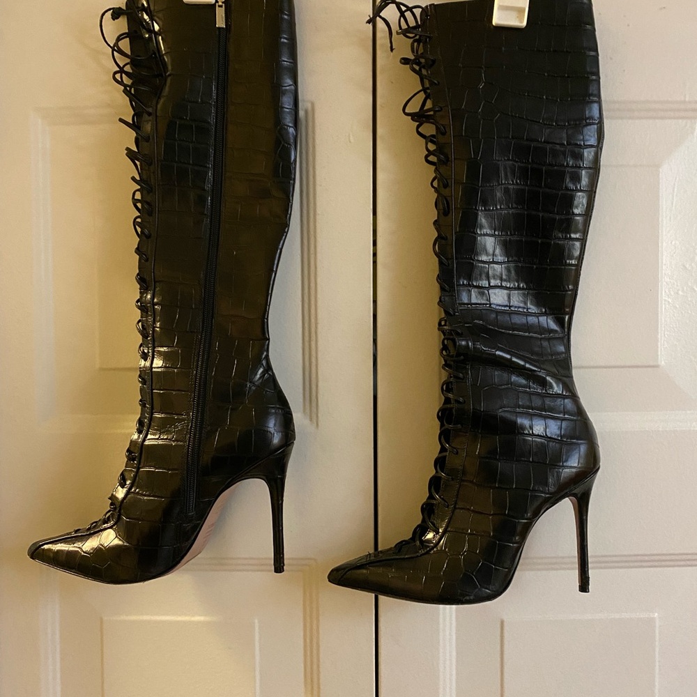 SCHUTZ Black Over the Knee Lace-Up Boots